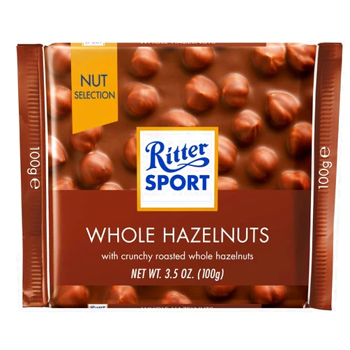 Ritter Sport Milk Chocolate with Whole Hazelnuts 100g/3.52oz (Pack of 2)