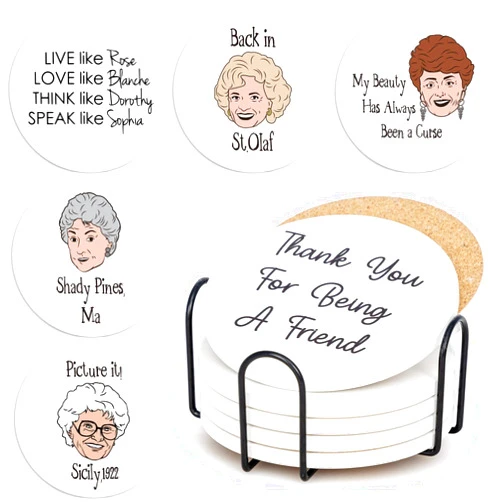 DDDDXO Golden Girls Coasters for Drinks, Golden Girls Merchandise, Golden Girls Ceramic Coasters Set of 6 with Holder, Golden Girls Gift for Fans, Golden Girls TV Show Gifts