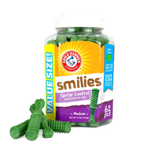 Arm & Hammer for Pets Smilies Tartar Control Dental Treats for Dogs, Value Pack, 62 Pieces | Dog Dental Chews Fight Bad Breath, Plaque & Tartar Without Brushing | Fresh Mint Flavor