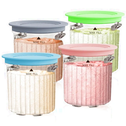 NANOBABY Pint Containers and Lids Replacement Compatible with Ninja Creami Breeze NC100/NC200 Series Ice Cream Makers, 16oz Pint Cups Replacement for NC101 NC201 NC201Q NC205A, 4-Pack, BPA Free, Clear