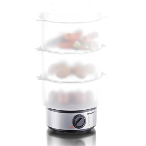 Elite Gourmet EST750 7.5 Quart, 3-tier, Electric Food Vegetable Steamer with BPA-Free Steamer Tray, Auto Shut-off 60-min Timer, 400W, Stainless Steel
