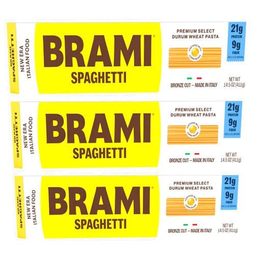 Brami Spaghetti Pasta | Low Carb | High Fiber | High Protein | Non-GMO | Keto | Made in Italy | Dry Pasta | Semolina Pasta | Fortified with Heart Healthy Lupini Beans | 14.5oz (Pack of 3)