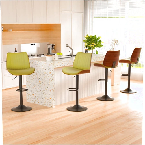 Hawsaiy Bar Stools Set of 4,Modern Swivel Counter Chair Pebbled PU Leather,Upholstered Bar Chair for Kitchen Island,Living Room,Dining Room,Green