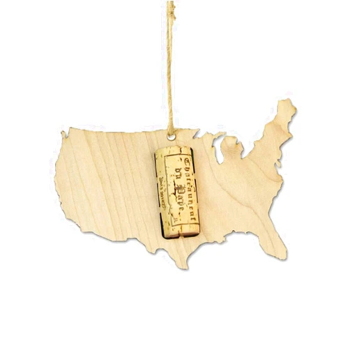 Torched State Map Wine Cork Holder Christmas Tree Ornament Decoration, Hanging Tree Decor, Great Gift for Wine Lovers and Collectors