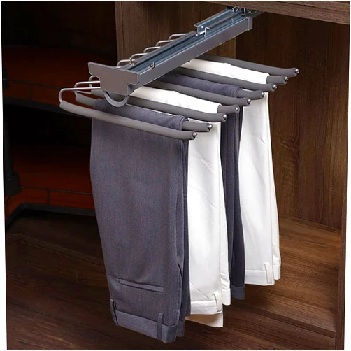 AIGOEGJJWWGGN Heavy Duty Hanger Extendable Pants Hanger with Damping Rail,Trousers Rack with 9 Arm,Wardrobe Organizer Storage Rack for Scarf Jeans,Velvet Pants Hanging Rod