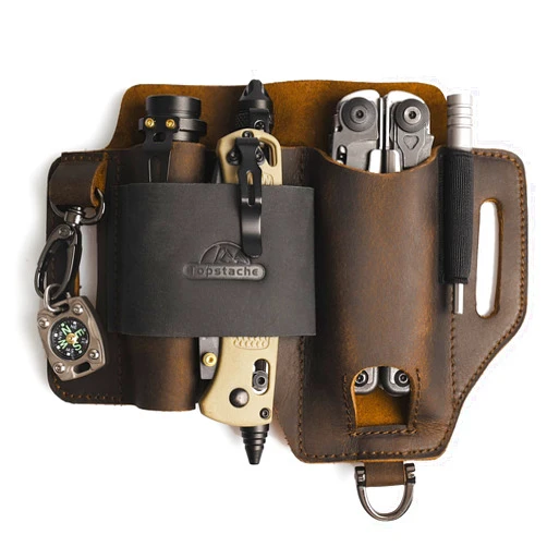 Topstache Leather Multitool Sheath,EDC Belt Organizer for Work and Daily Use,Leatherman Sheath,EDC Pocket Organizer for Flashlight and Multitool,Gifts for Men,Leather Sheath for Multitool