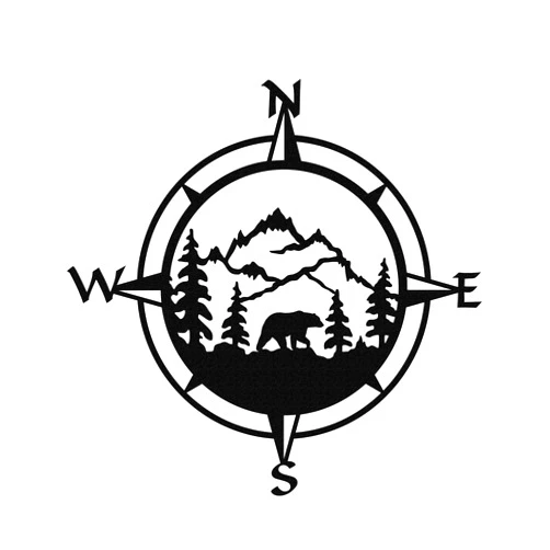 CustomMetalWorx Outdoor Themed Compass Metal Art with Bear