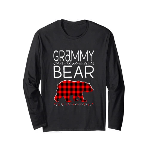 Matching Christmas Family Buffalo Gingham Shop Grammy Bear Christmas Pajamas Matching Family Plaid Women Long Sleeve T-Shirt