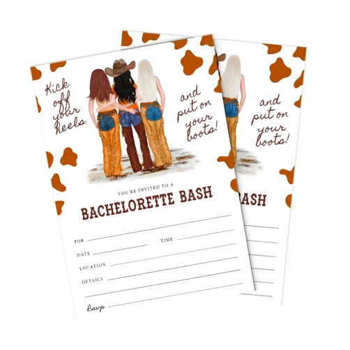 Handmade Put On Your Boots Bridal Cowboy Western Shower 5x7 Invitations with Envelopes, Fill Out Cards for Wedding, Engagement, and Bridal Shower Party Celebration (Pack of 25) (3)