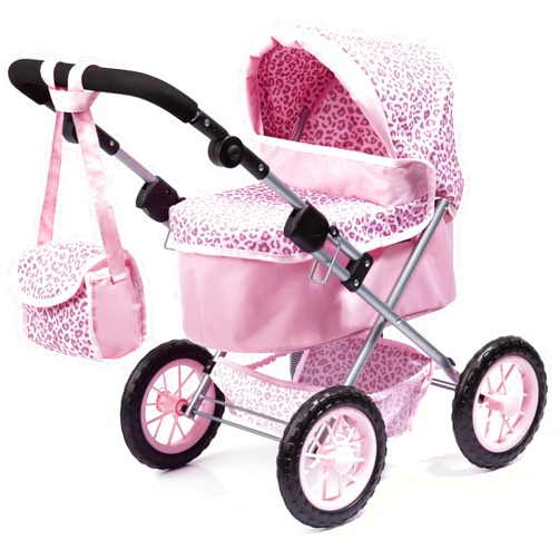 Bayer Design Dolls: Trendy Pram - Pink & Animal Print- Includes Shoulder Bag, Fits Dolls Up to 18