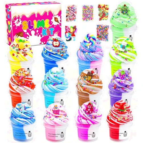 Elover Dual Color Ice Cream Soft Slime Making Kit Stretchy and Non-Sticky,Butter Slime Stress Relief Toy for Kids Partys,Girls & Boys Kids 6 7 8 9 10 11 12（13 Pack ）