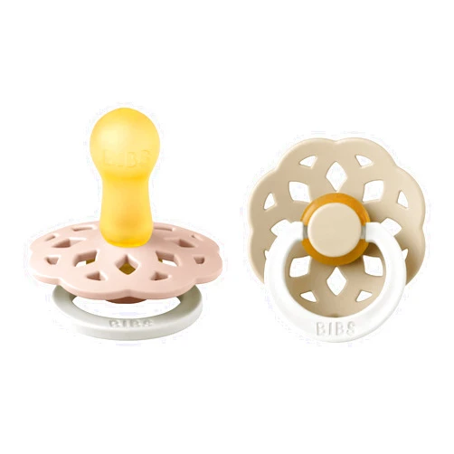 BIBS Boheme Glow in The Dark Soother 2-Pack. BPA Free. Round Latex, Size 2 (6-18 Months), Blush Glow/Vanilla Glow