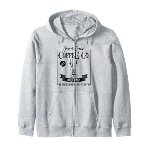 Vintage Great Dane Iced Coffee and Dog Dad Retro Great Dane Coffee Funny Dog Mom Coffee Lover Zip Hoodie