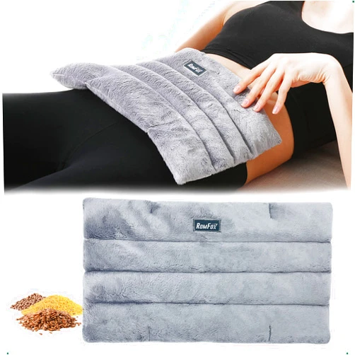 Romfox Microwavable Heating Pad for Pain Relief, Moist Heat for Menstrual Cramps, Muscles, Joints, Back, Neck and Shoulders, Heat Compress Pillow, for Both Hot and Cold Therapy (Grey - Unscented)