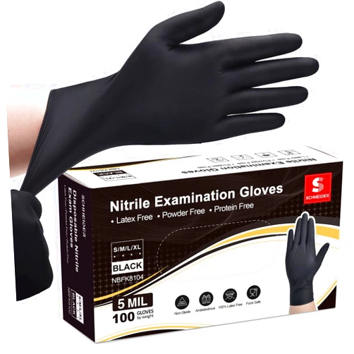 Schneider Nitrile Exam Gloves, Black, Small, Box of 100, 5 Mil Thick Disposable Gloves, Latex Free, Powder Free, Food Safe, Non Rubber for Medical, Cleaning & Cooking, Barbecue, Food Prep