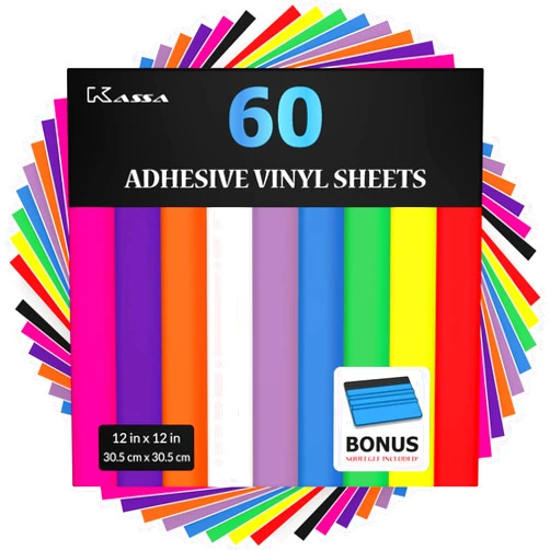Kassa 60-Piece Permanent Vinyl Sheets | 10 Bold Colors in 12