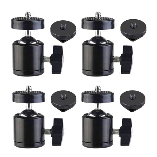 SLOW DOLPHIN Hot Shoe Mount Adapter 360 Degree Swivel Mini Ball Head 1/4 Tripod Screw Head for Cameras, Camcorders, Smart Phone, LED Video Light, Microphone(4 Packs)