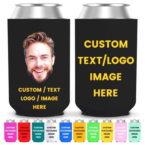 HooAMI Custom Face Photo Can Cooler Sleeve Insulated Neoprene Can Coolers, Customizable Bulk Funny Drink Cooler Sleeves, Personalized Picture Text for Birthday Graduation Bachelorette Party