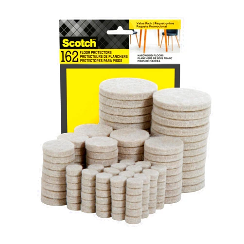 Scotch Felt Pads 162 PCS Beige, Felt Furniture Pads for Protecting Hardwood Floors, Round, Assorted Sizes Value Pack, Self-Stick design, Protecting from nicks, dents and scratches (SP845-NA)