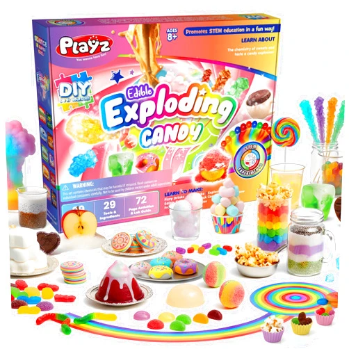 Playz Edible Exploding Candy Making Science Kit for Kids Ages 8-12 Years Old - Food Science Chemistry Kid Science Kit with 29 Experiments, Educational Science Kits for Boy & Girls