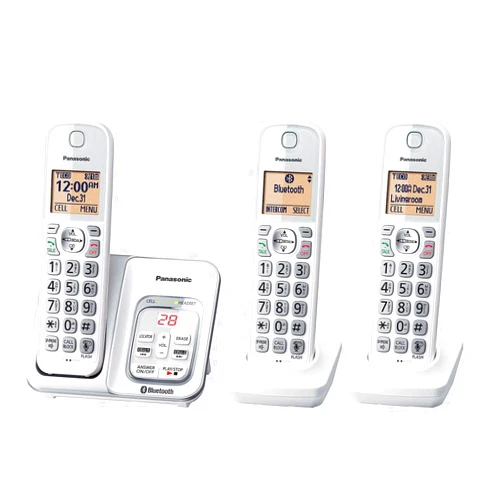 Panasonic KX-TG833SK1 Link2Cell Bluetooth Cordless Phone W/Voice Assist 3 Handsets (Renewed)