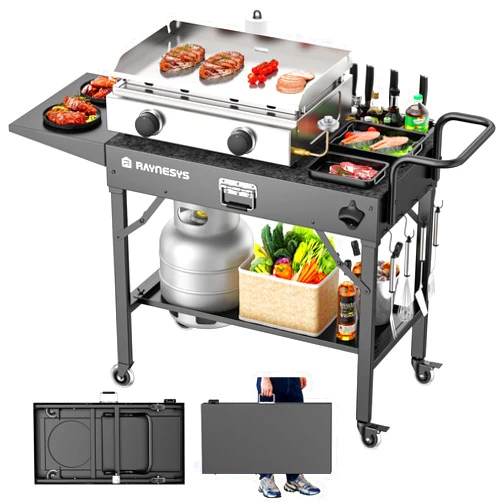 Raynesys Outdoor Grill Table, Blackstone Griddle Stand, 440lbs Folding Grill Cart, Pizza Oven Table Stand for Onni,Food Prep Table with Wheels for Outdoor BBQ Camp Ninja Woodfire Grill Stand, 31
