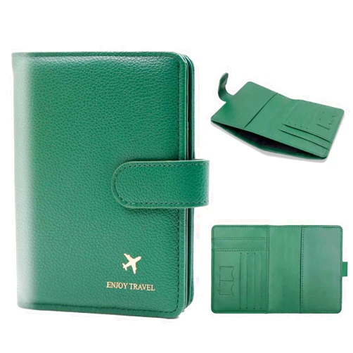 Cnycmy Passport Holder with RFID Blocking, Cash Pocket & Back Zipper Coin Pocket - Travel Document Holder, Magnetic Button, Multiple Card Slots - Soft PU Leather for Men and Women(MOSS GREEN)
