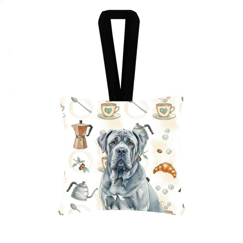 Caroline's Treasures Blue Neapolitan Mastiff Coffee Bar Hanging Square Fabric Ornament 3.5 × 3.5 Decorative Door-Knob & Tree Hanger, Soft Fabric