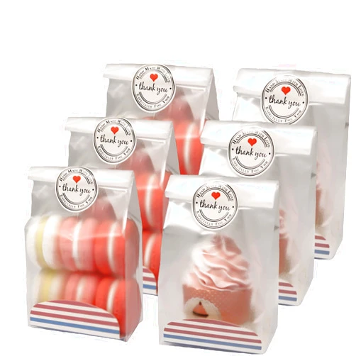 SRainbowPP SAILING-GO 48 pcs./Pack Translucent Plastic Bags for Cookie,Cupcake,Chocolate,Candy,Snack Wrapping Good for Bakery Party with Blue Inserts and Thank You Stickers