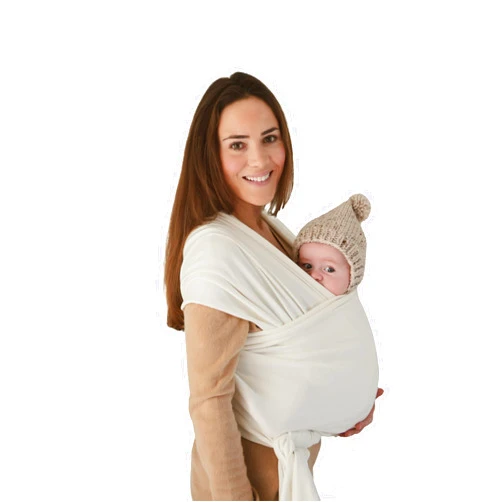 mushie Baby Wrap Carrier | 100% Organic Cotton | Infant Sling for Newborn and Babies 8-35 lbs (Ivory)