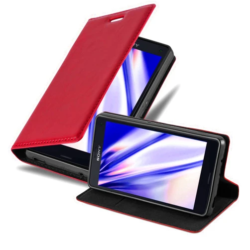 Cadorabo Book Case Compatible with Sony Xperia Z3 Compact in Apple RED - with Magnetic Closure, Stand Function and Card Slot - Wallet Etui Cover Pouch PU Leather Flip
