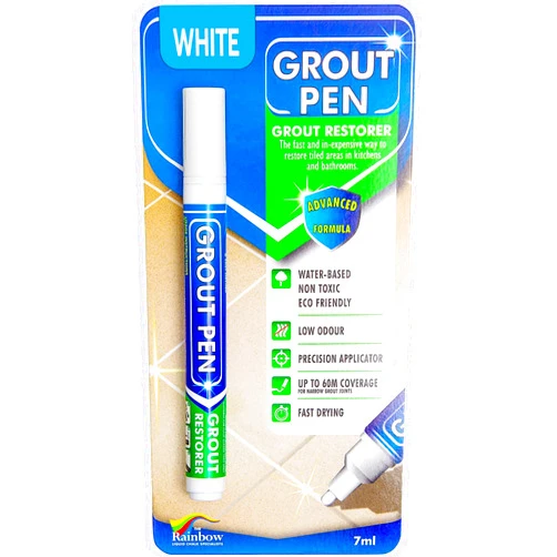 Rainbow Chalk Markers Ltd Grout Pen White Tile Paint Marker: Waterproof Grout Paint, Tile Grout Colorant and Sealer Pen - White, Narrow 5mm Tip (7mL)