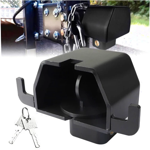 XunDong Trailer Lock Fits for 2 5/16-Inch Couplers, 2024 New Patented Design Anti Theft Trailer Hitch Lock Heavy-Duty Steel, Trailer Coupler Lock 2 5/16 with Hook for Secures Safety Chains (Black)
