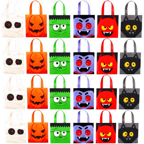 Shihanee 30 Pcs Halloween Candy Bags Non Woven Goodie Bags with Handles Reusable Halloween Bag Trick or Treat Gift Bags Party Favor Bags for Halloween Birthday Shower Theme Party Decorations, 6 Designs