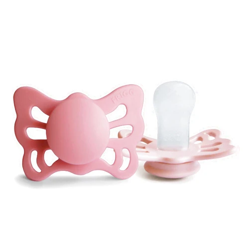 FRIGG Butterfly Anatomical SilkySoft Silicone Baby Pacifier | Made in Denmark | BPA-Free (Cedar/Baby Pink, 0-6 Months)