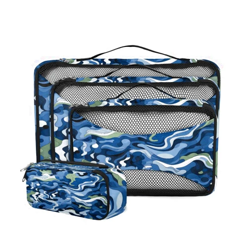 GzLeyigou Blue Military Camouflage 4 Pcs set of Packing Cubes for Suitcases, Packing Cubes for Travel Accessories Luggage Carry On Suitcase Organizer Bags, 4 Various Sizes Camo