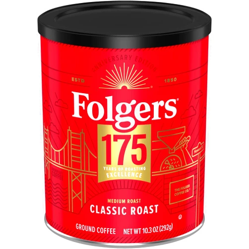 Folgers Classic Medium Roast Ground Coffee, 10.3 Oz 175th Anniversary Limited Edition Metal Can