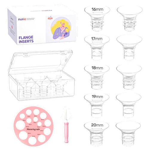 Nuliie 10PCS Flange Sizing kit 16/17/18/19/20mm for 24mm Flange/Shield of Most Pumps, BPA-Free Flange Inserts, Compatible with Momcozy/Elvie/Spectra/Bellababy/TSRETE/Nuliie Breast Pumps