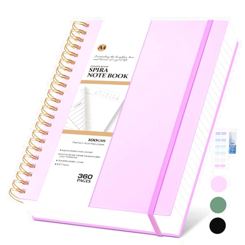 MUAHLIUB Spiral Notebook Journal College Ruled 8.5''x 11'', 360 Pages Lined Thick Journals for Women Men, A4 Large Writing Spiral Journal with 100GSM Paper, Spiral Notebooks for Work, School Purple