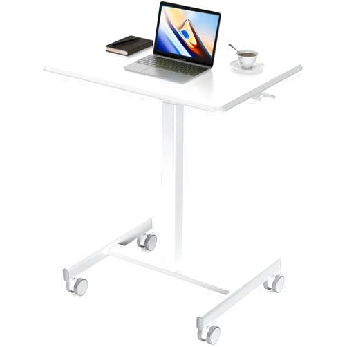 Sweetcrispy Small Mobile Standing Desk, Rolling Laptop Computer Carts, Portable Laptop Desk with Wheels, Adjustable Height Table for Home Office, White