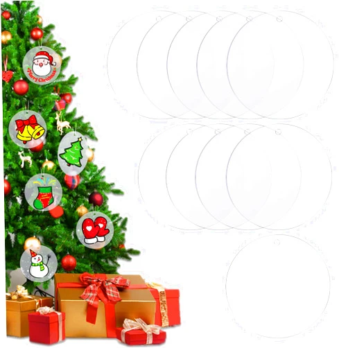 WLLHYF 10Pcs Acrylic Ornament Blanks 4 Inch Circle Clear Blanks Round Transparent Disc Blanks with Hole for DIY Keychain Vinyl Crafts Christmas Decor Engraving Painting