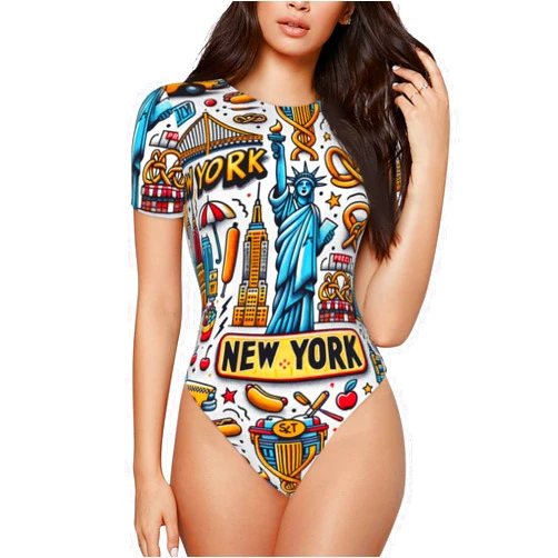 Augenstern USA-New-York-City Women's Short-Sleeve Round Neck One-Piece Swimsuit