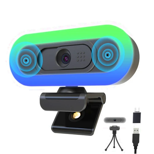 Hrayzan 2K Webcam for PC, Plug and Play USB C Webcam with Dual Microphones,Ring Light,Fill RGB Light & Cover,Autofocus,65°FOV,1080P@60FPS, PC Web Camera for Desktop Computer Laptop Mac Zoom Streaming
