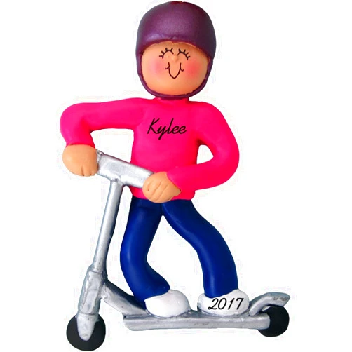 Calliope Designs Riding Kick Scooter Personalized Christmas Ornament - Girl - Handpainted Resin - 4