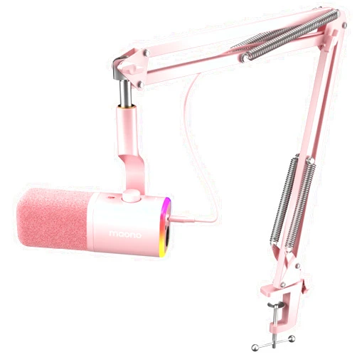 MAONO XLR/USB Gaming Microphone Kit: Dynamic PC Mic for Streaming Podcasting, Software Support, Mute Button, Gain Control, RGB Computer Mic with Boom Arm Stand, for Recording, PS4/PS5, PD100XS Pink