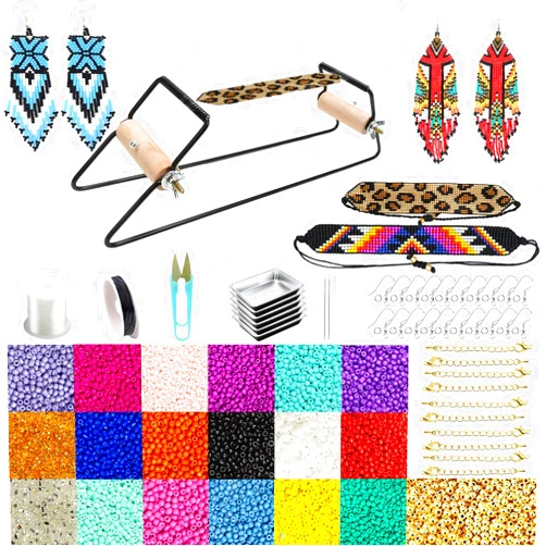 SISITARIA Frame Bead Loom Kit for Beaded Bracelets Earrings Belts Making, Include 17250 Seed Beads 3mm 18 Colors and 150 Meter Clear String, Beading Trays, Needles, with Instruction, DIY Boho Jewelry