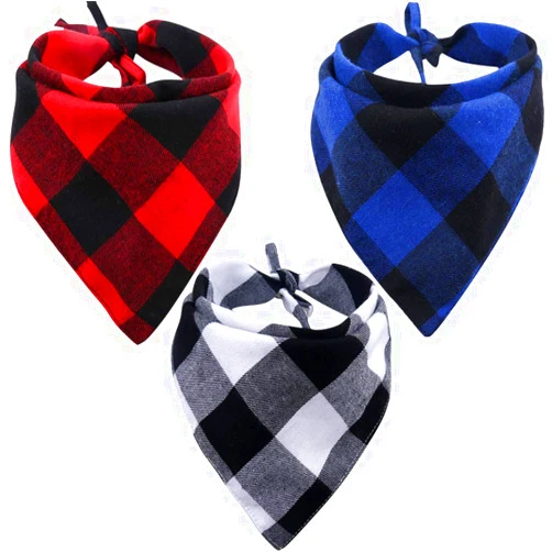 KZHAREEN 3 Pack Dog Bandana Plaid Reversible Triangle Bibs Scarf Accessories for Cats Pets Small