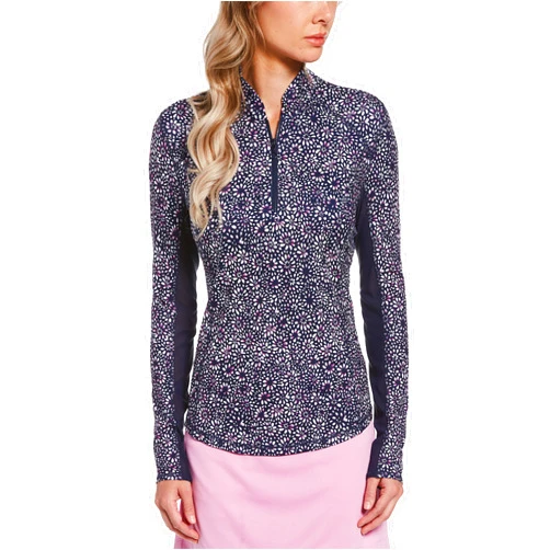 PGA TOUR Women's Tie Dye Floral Print 1/4 Zip Long Sleeve Golf Polo