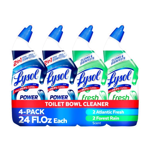 Lysol Toilet Bowl Cleaner, Max Strength Bathroom Cleaning Supplies, Clinging Gel, Disinfecting and Deodorizing, Bleach Free, Atlantic Fresh + Forest Rain 24 oz (4 ct)