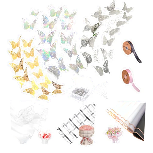 Locien Floral Bouquet Corsages Wrapping Paper Set, 20 Sheets 10 Colors Flower Wrapping Paper 3D Butterfly Bouquet Wedding Corsages Pins for Wedding Christmas Birthday Flower